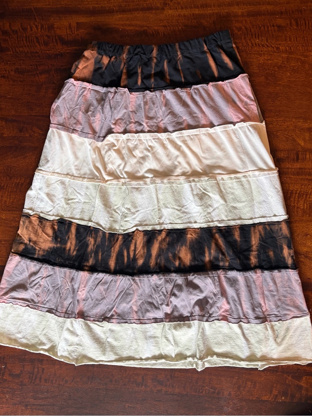 Handmade Upcycled Tiered Bleach Tie-Dye
Cotton Maxi Skirt Women's Size Large